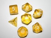 Polydice set 7 stuks - Polyhedral dobbelstenen set  | dungeons and dragons dnd dice| D&D  Pathfinder RPG |  Goudgeel doorzichtig
