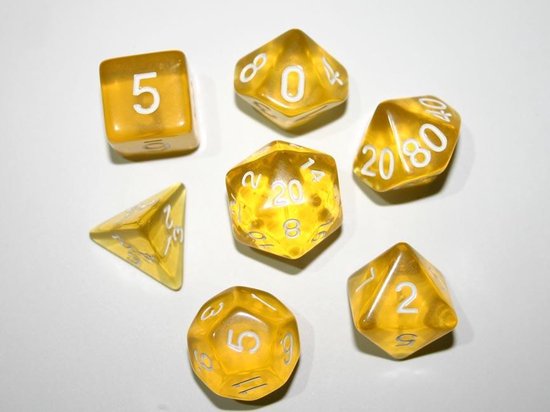 Polydice set 7 pièces - Set de dés polyédriques | donjons et dragons dnd dés| D&D Pathfinder RPG | Jaune d'or transparent