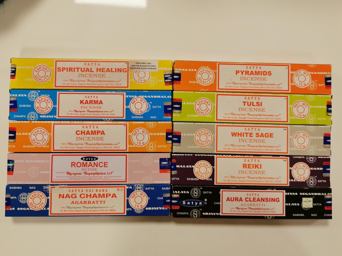 Satya wierook Pakket van 16 soorten(16pakjesx15gram= +-240stokjes) diverse kleuren