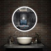 Miroir de salle de bain rond à LED diamètre 60cm, miroir mural de chemin de lumière tout autour étroit sans rebord, interrupteur à capteur unique, blanc froid, anti-buée