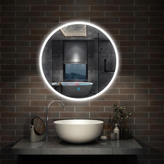 Miroir de salle de bain rond à LED diamètre 60cm, miroir mural de chemin de  lumière... | bol