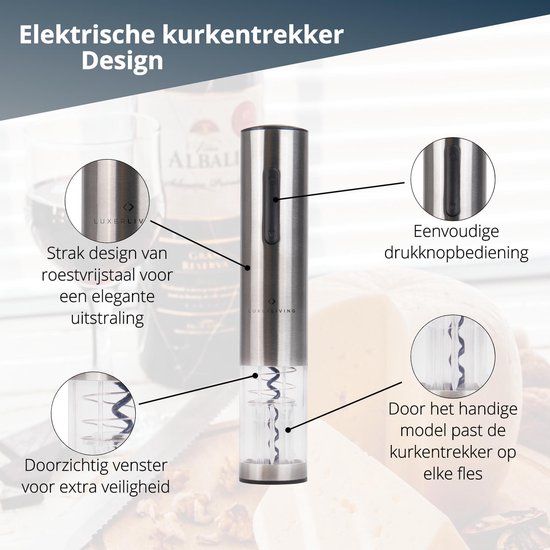 Elektrische Kurkentrekker Wijnopener Wijn - Flesopener - Luxe Design - Met Foliesnijder - Geschenkset Mannen en Vrouwen - LuxerLiving