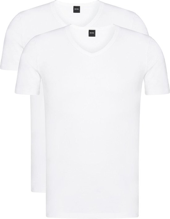 2-pack: Hugo Boss stretch T-shirts Slim Fit - V-hals - wit - Maat M |  bol.com