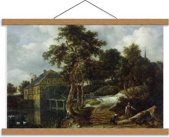 Schoolplaat – Oude Meesters - Landschap met watermolen, Jacob Isaacksz van Ruisdael - 60x40cm Foto op Textielposter (Wanddecoratie op Schoolplaat)