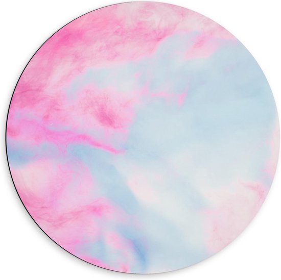 Dibond Wandcirkel - Roze/Blauwe Wolken - 60x60cm Foto op Aluminium Wandcirkel (met ophangsysteem)