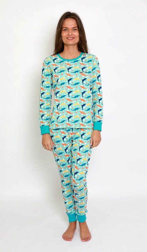 Happy Pyjama's - Pyjamaset met Dolfijnen | dames volwassenen |lange... | bol.com