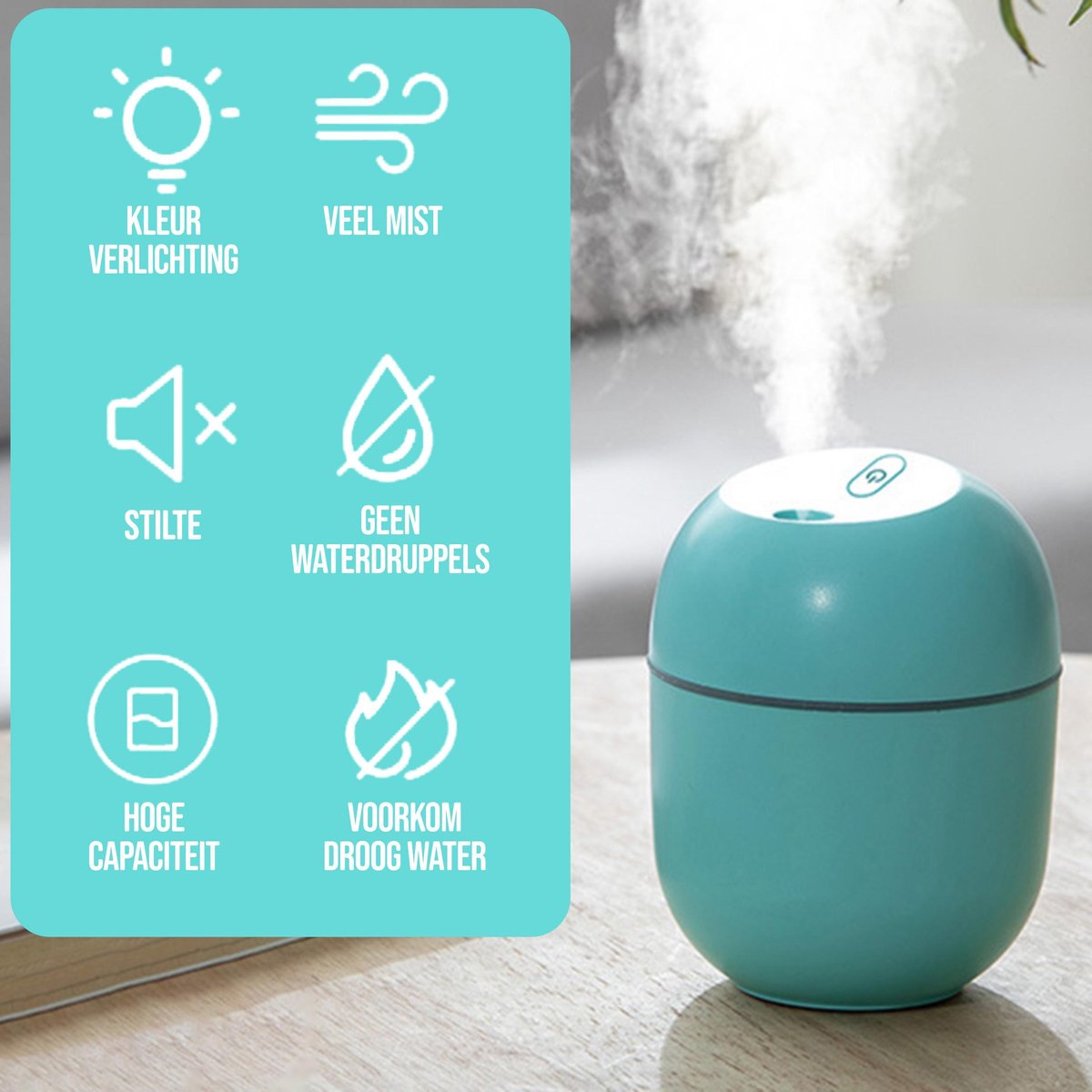 Luchtbevochtiger - Luchtbevochtiger babykamer - Aroma diffuser luchtbevochtiger -Humidifier en diffuser - Luchtbevochtigers - Humidifier - Luchtbevochtiger slaapkamer - Groen - Kirano