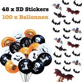 Feesty - Halloween decoratie - Halloween Ballonnen x 100 stuks - 3D vleermuizen stickers x 48 stuks
