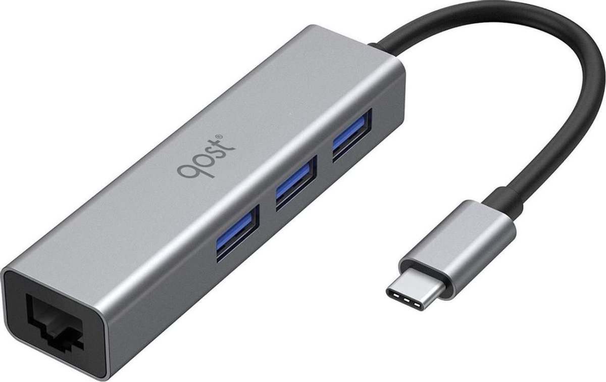 4-in-1 USB Hub Adapter - Compatible met Apple Macbook Pro / Air / iMac / Mac Mini / Google Chromebook / Windows Surface / HP / ASUS / Lenovo - Type-C Kabel naar LAN Gigabit Ethernet RJ45 Converter - 1000Mbps (1Gbps) - 3 keer USB 3.0