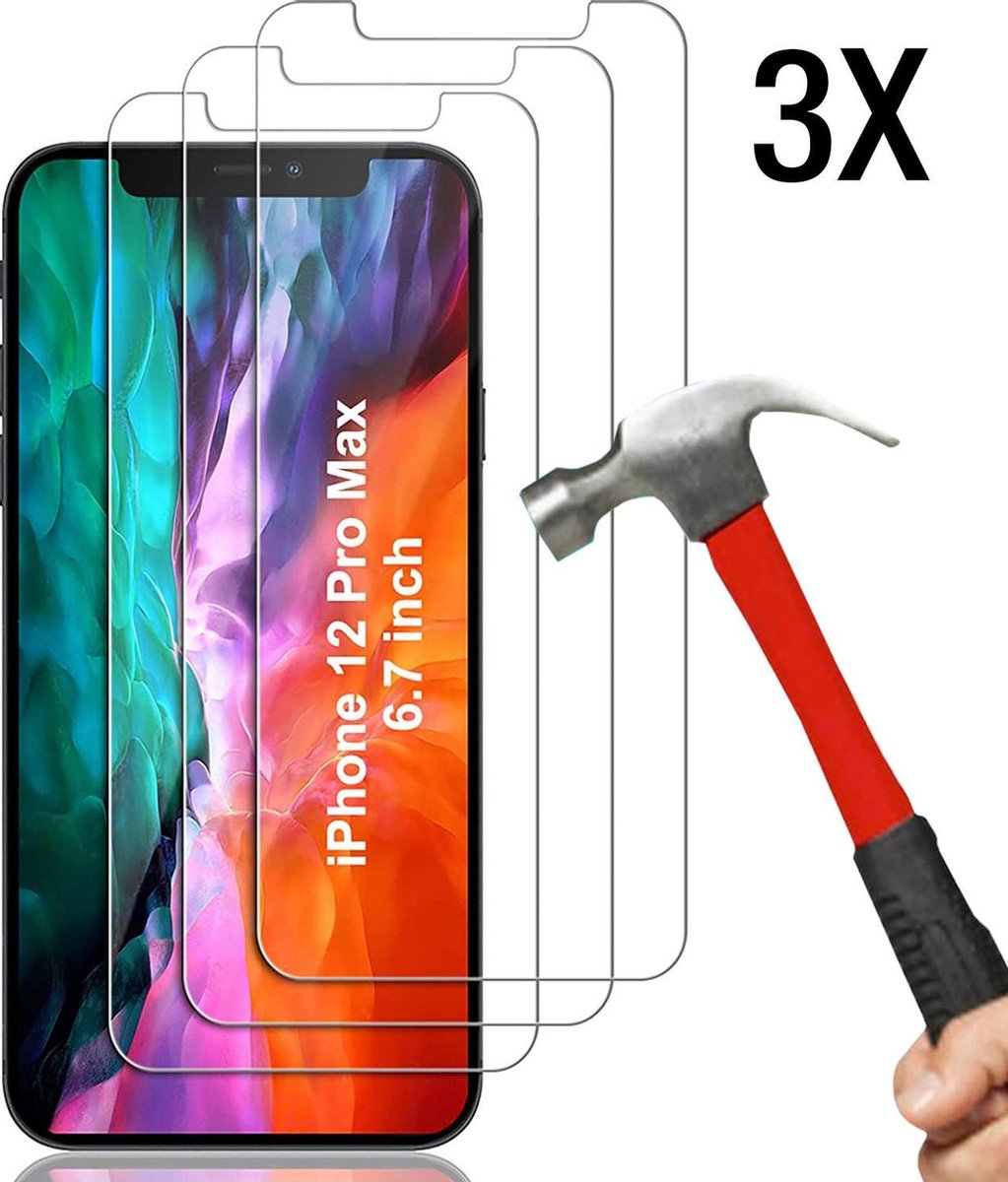 Screenprotector geschikt voor iPhone 12 PRO MAX Screenprotector 3X - Tempered Glass - Case friendly screen protector - 3PACK voordeelpack - EPICMOBILE