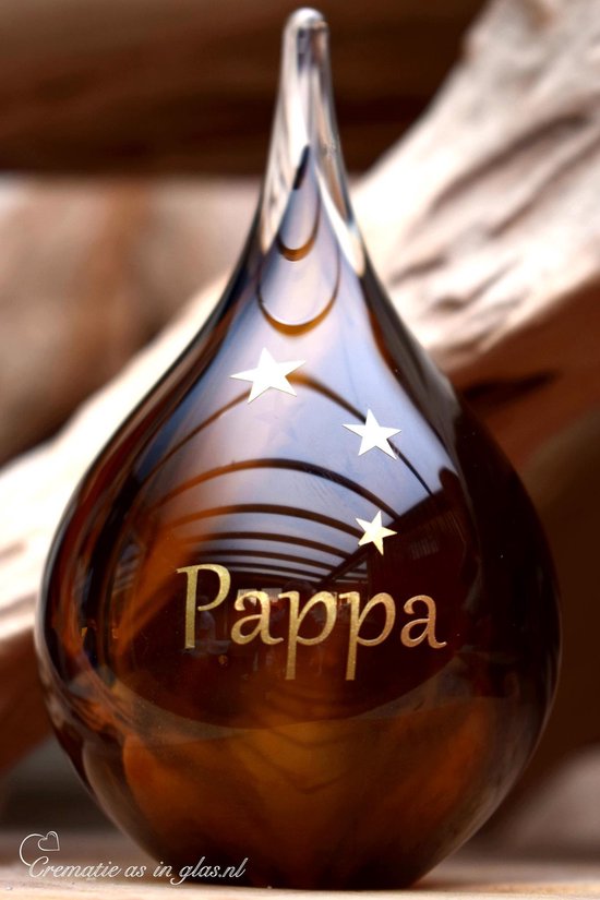 Urn met een door u aangegeven naam- Urn met naam en symbool dmv.hoge kwaliteit sign folie-transparant cognac kleur- inhoud 50ml-14 cm hoog-Urn voor crematie-as-Deelbestemming urn Mens-Urn Dierbare-Urn Hond-Urn kat-Herdenken-Urn as