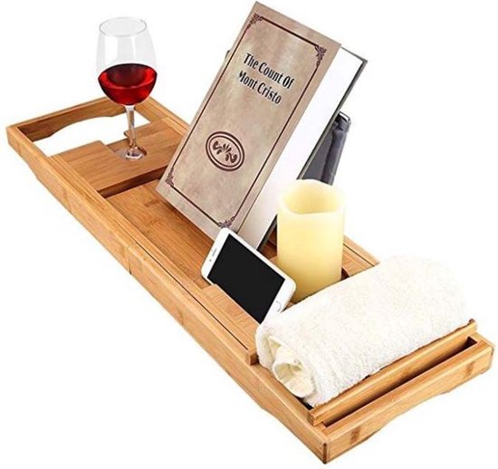 Relaxdays Badplank Voor In Bad Badrek Verstelbaar Boekensteun Bamboe Wijnglashouder 597377088