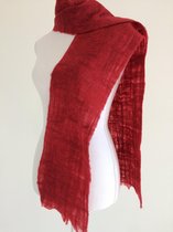 Handgemaakte, gevilte sjaal van 100% merinowol - Lichtrood melee gevlochten 195 x 20 cm. Stijl open gevilt.