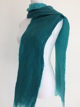 Handgemaakte gevilte sjaal van 100% merinowol - Petrol / Mint 208 x 19 cm. Stijl open gevilt.