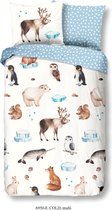 Housse de couette Good Morning Cold - 140x200 / 220 - Flanelle - Animaux - Wit/ Blauw