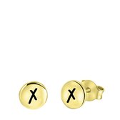 Zilveren oorbellen goldplated disc alfabet - X