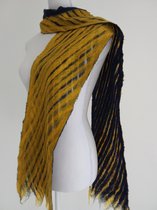 Handgemaakte, gevilte sjaal van 100% merinowol - Geel / Blauw 207 x 17 cm. Stijl open gevilt.