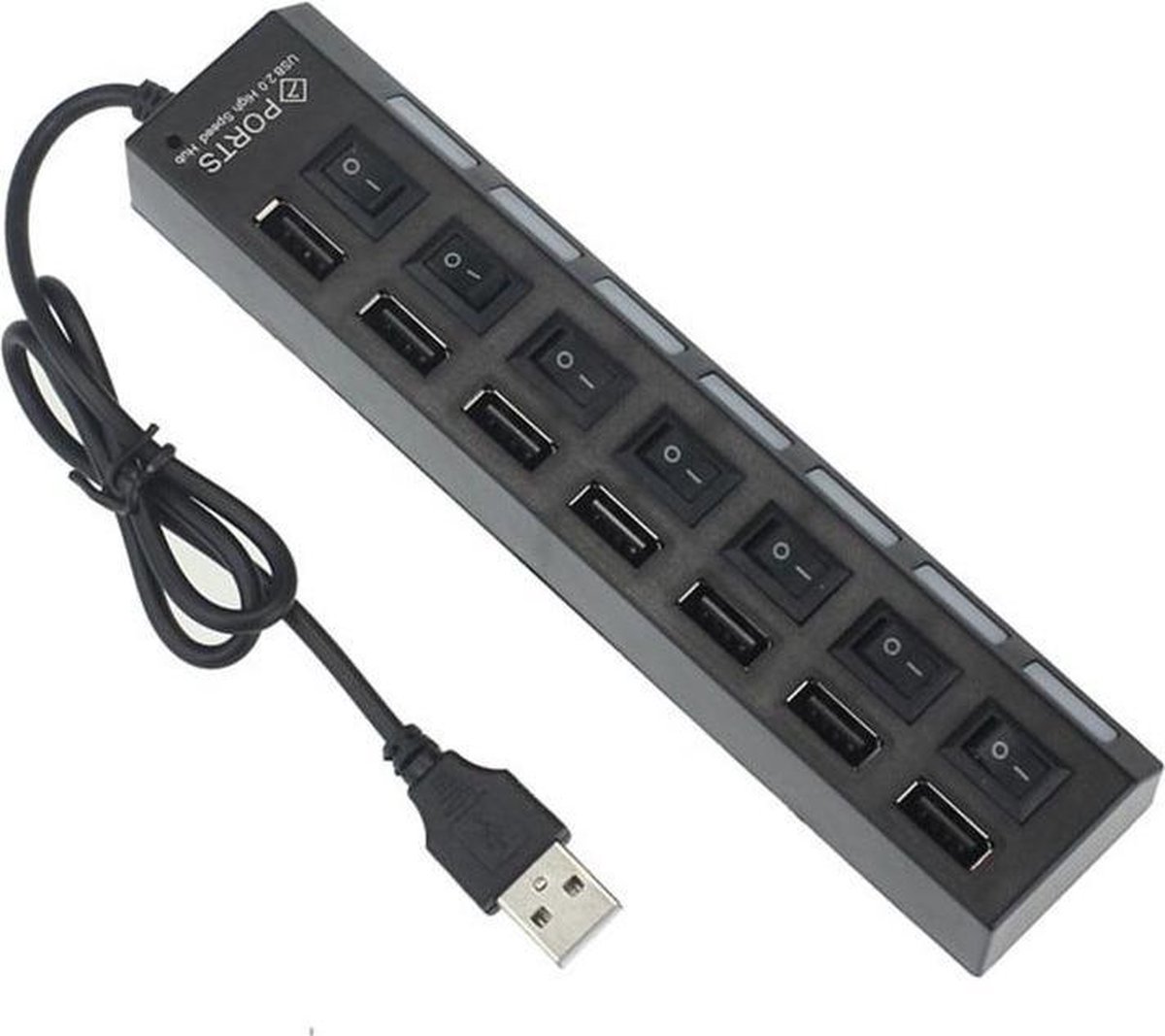 USB hub 7 poorten USB 2.0 Plug & play Aan/uit schakelaar Zwart
