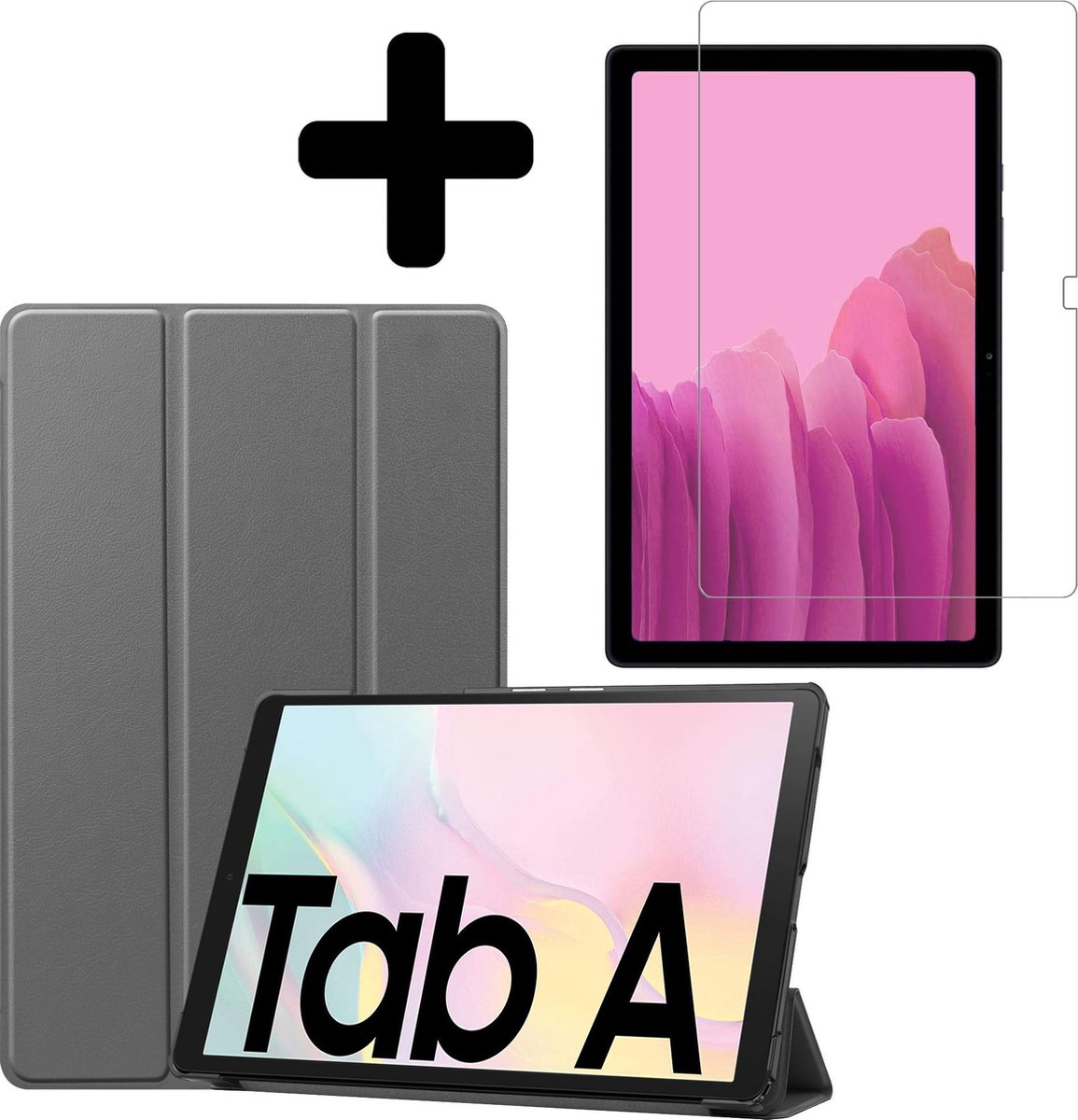 Hoes - Geschikt voor Samsung Galaxy Tab A7 (2020) - Met Screenprotector - Trifold Bookcase - Hard Cover - Hardcover Book Case - Tablet Hoesje - Grijs