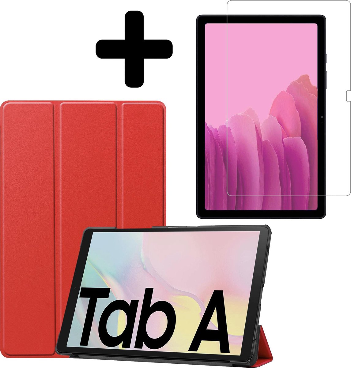 Hoes - Geschikt voor Samsung Galaxy Tab A7 (2020) - Met Screenprotector - Trifold Bookcase - Hard Cover - Hardcover Book Case - Tablet Hoesje - Rood