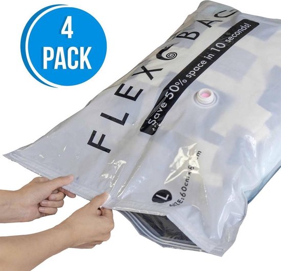 Flextail Gear vacuümzakken Flexbag L Vacuüm opbergzakken - Vacuüm zakken kleding 80x60 cm - 4 stuks