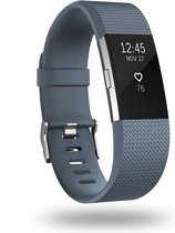 Siliconen Smartwatch bandje - Geschikt voor  Fitbit Charge 2 siliconen bandje - grijsblauw - Maat: L - Horlogeband / Polsband / Armband