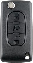 Peugeot - klapsleutel behuizing - 3 knoppen - middelste knop lamp bediening - VA2 sleutelbaard zonder zijgroef - CE0536 met batterijhouder in de achterdeksel