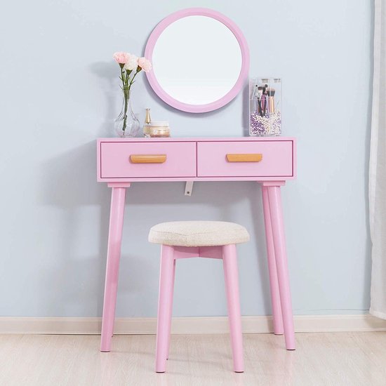 Kaptafel Roze voor kinderen met spiegel en stoeltje 70x40x138cm - Make-up  tafel voor... | bol.com