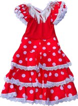 Spaanse jurk - Flamenco - Niño - Rood/Wit - Maat 128/134 (10) - Verkleed jurk verkleedkleren meisje prinsessen