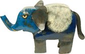 Beeld - Olifant - Metaal - Blauw Grijs Wit - 22x15x8 cm - Sarana - Indonesie - Fairtrade