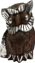 Beeld - Uil - Hout - Bruin Zilver - 24x15x9 cm - Sarana - Fairtrade Indonesie - Fairtrade