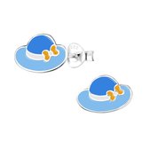 Joy|S - Zilveren hoedje oorbellen blauw met stikje