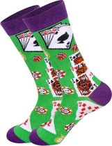 Casino sokken - maat 38 tot 42 - groen met poker speelkaarten, dobbelstenen en chips