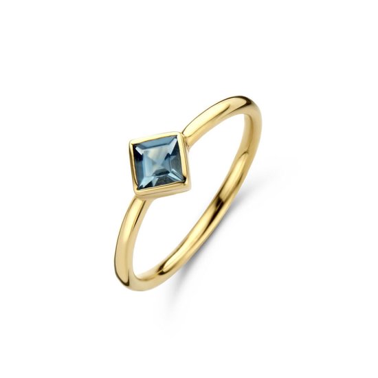 New Bling 9NB Zilveren ring Dames - Glass London Blue - Vierkant - Goud Plating - Goudkleurig