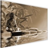 Schilderij Boeddha, water en stenen, 2 maten, beige, Premium print