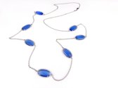 Zilveren halsketting collier halssnoer Model Oval met blauwe stenen