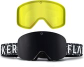 FLAKER Magnetische Skibril - Navy – Wit Frame – SMOKE Revo Spiegellens + Extra Lowlight Lens + Beschermcase