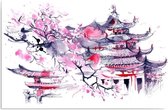Schilderij Japans landschap , 4 maten , roze wit (wanddecoratie)