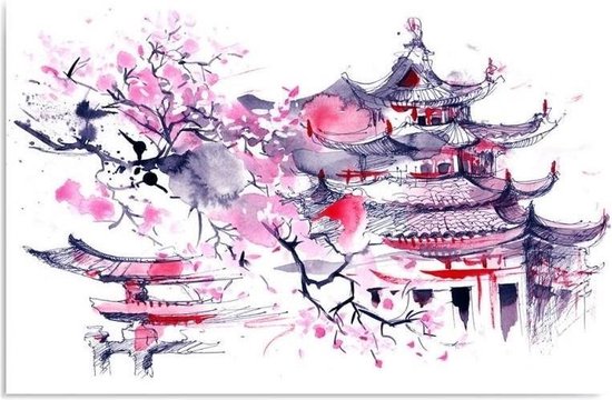 Grondwet Th Dan Schilderij Japans landschap , 4 maten , roze wit (wanddecoratie) | bol.com