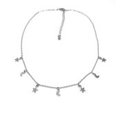 Ketting moon & star - Choker Collier - Zilver - 38 cm - 1 stuks