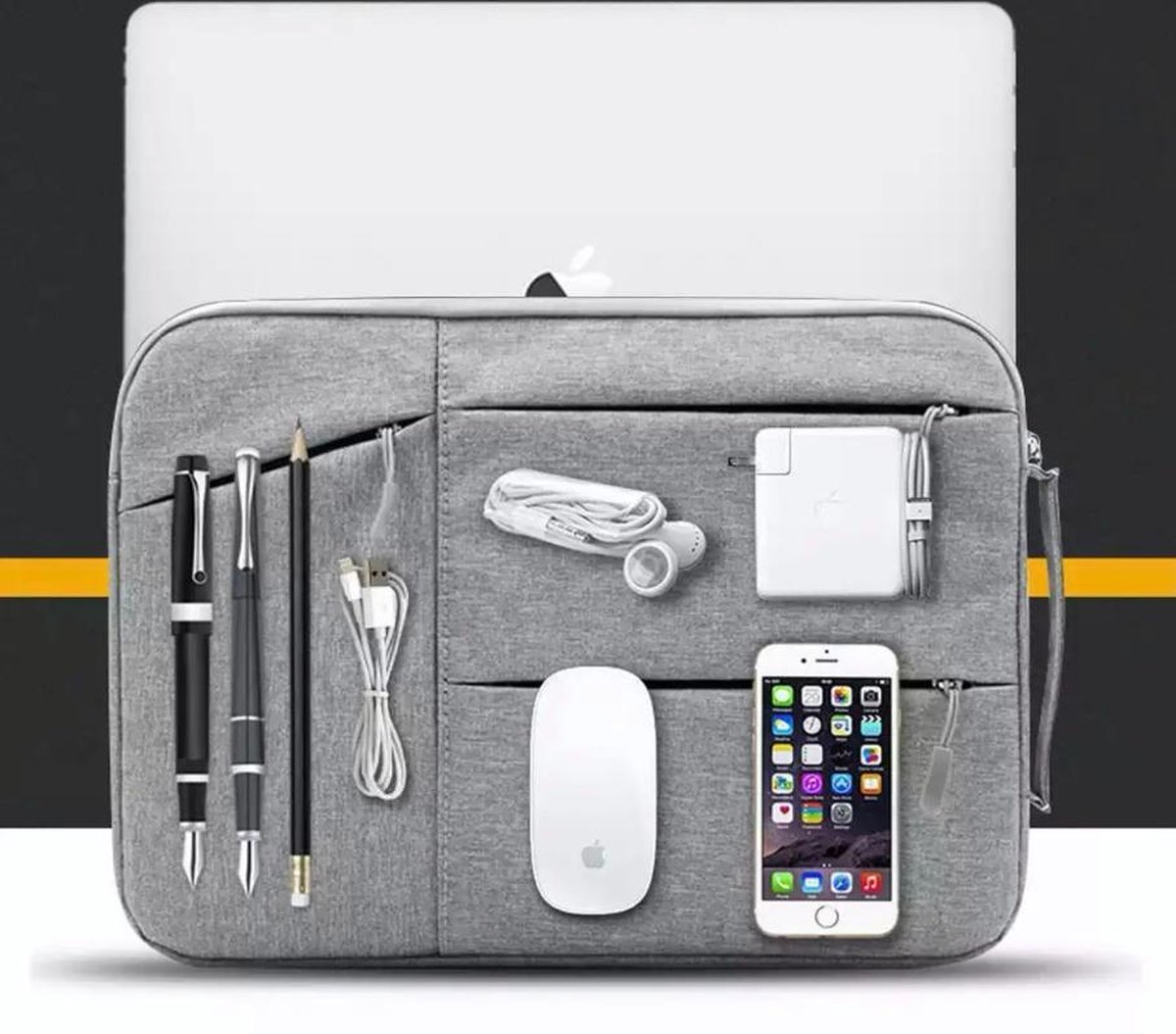 MacBook Pro 16 INCH - Laptop sleeve / laptop tas / case - Grijs - Met  handvat -... | bol