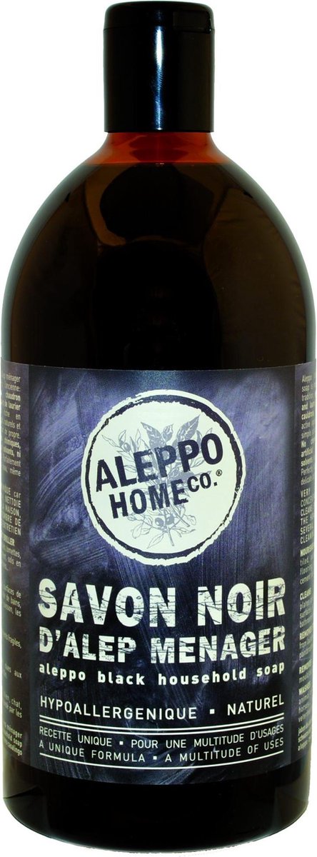 Huishoudzeep vloeibare zwarte Aleppo zeep - 1000ml - natuurlijk en biologisch afbreekbaar schoonmaakmiddel - vegan - dierproefvrij - zonder chemische toevoegingen