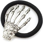 Skelet Hand Haar Elastiekje - Halloween - Zilver kleur - 1 stuks