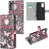 Portemonnee Hoesje Print Roze Vlinders Geschikt voor Samsung Galaxy S20 FE