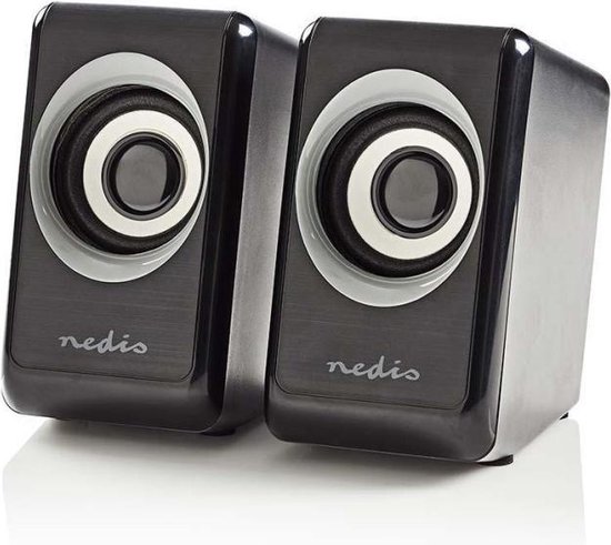 Enceinte PC Nedis - Haut-parleurs - pour PC - canal 2.0 - 4 Watt (Totale) -  noir / argent
