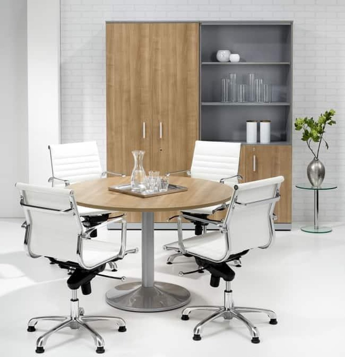 ABC Kantoormeubelen Ronde vergadertafel Teez diameter 120cm bladkleur Kersen framekleur Zwart (RAL9005) Zwart (RAL9005)/Kersen