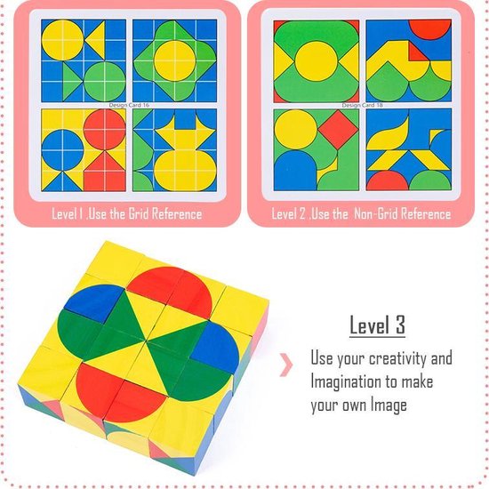Thumbnail van een extra afbeelding van het spel Houten Montessori Patroon Blok Puzzel Speelgoed