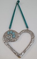 Hart hangend poot blauw met Swarovski steentjes