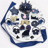 18 Haarspelden - Haarelastiekjes - Haaraccessoires - Haarclips - Voor baby's en meisjes - Geschenkset - In Cadeau Verpakking - Cadeau Meisje - Donkerblauw - 18 stuks