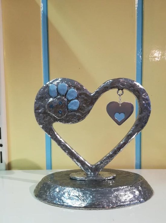 Urn hart poot blauw met Swarovski steentjes